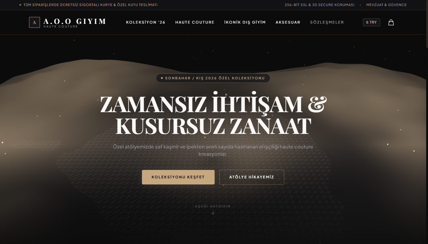 A.O.O Giyim — Ultra-Lüks Haute Couture & E-Ticaret (Demo)